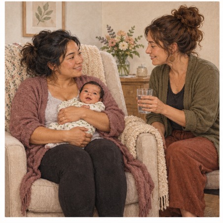 Family with newborn and doula support