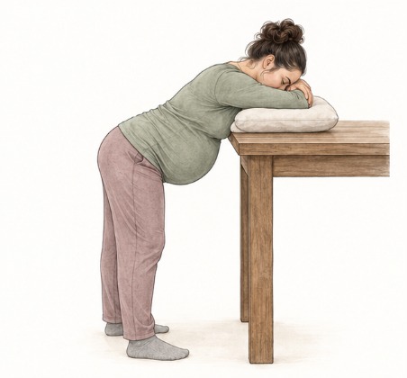 Client leaning on a stable surface